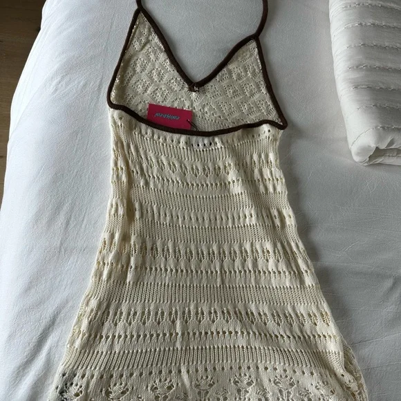 Edikted Beige Crochet Halter Dress - Picture 2 of 5